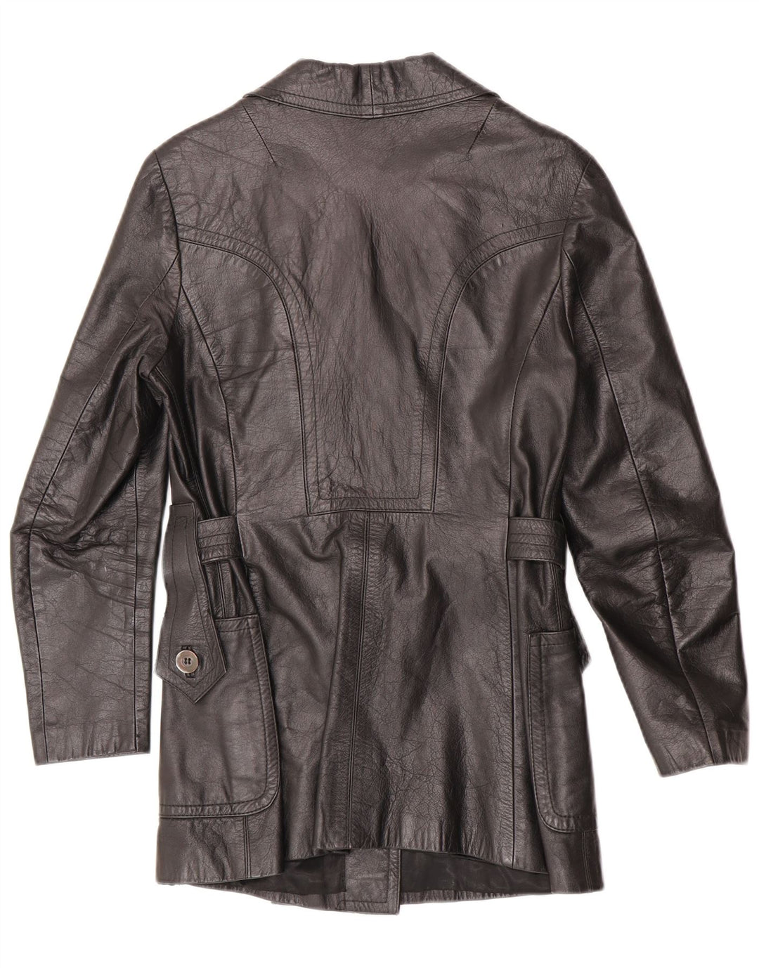 Vintage mujer doble pecho chaqueta de cuero Reino Unido 10 pequeño cuero negro