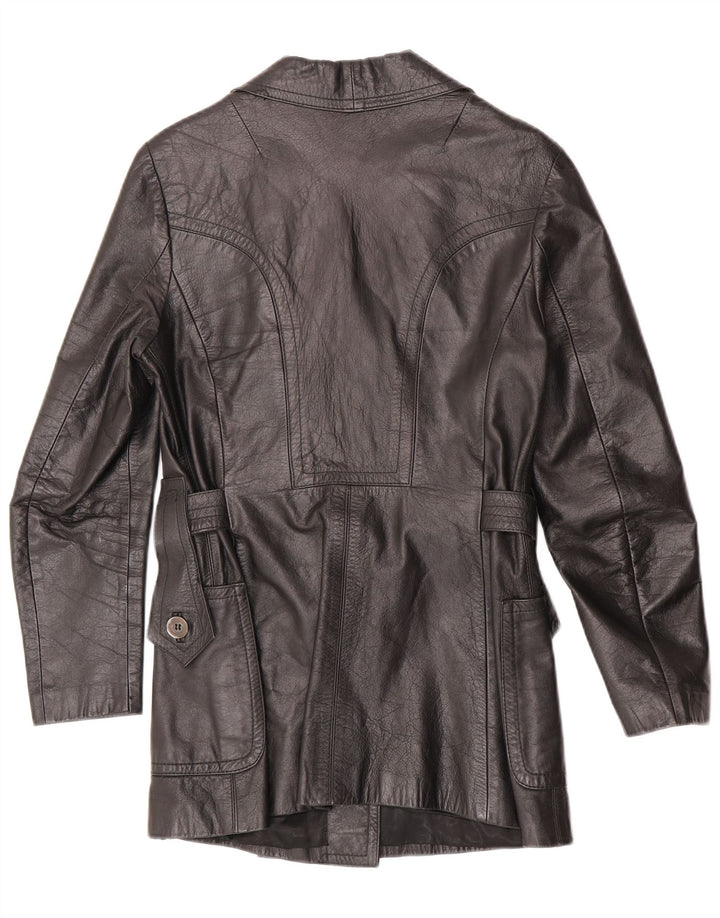 Vintage mujer doble pecho chaqueta de cuero Reino Unido 10 pequeño cuero negro