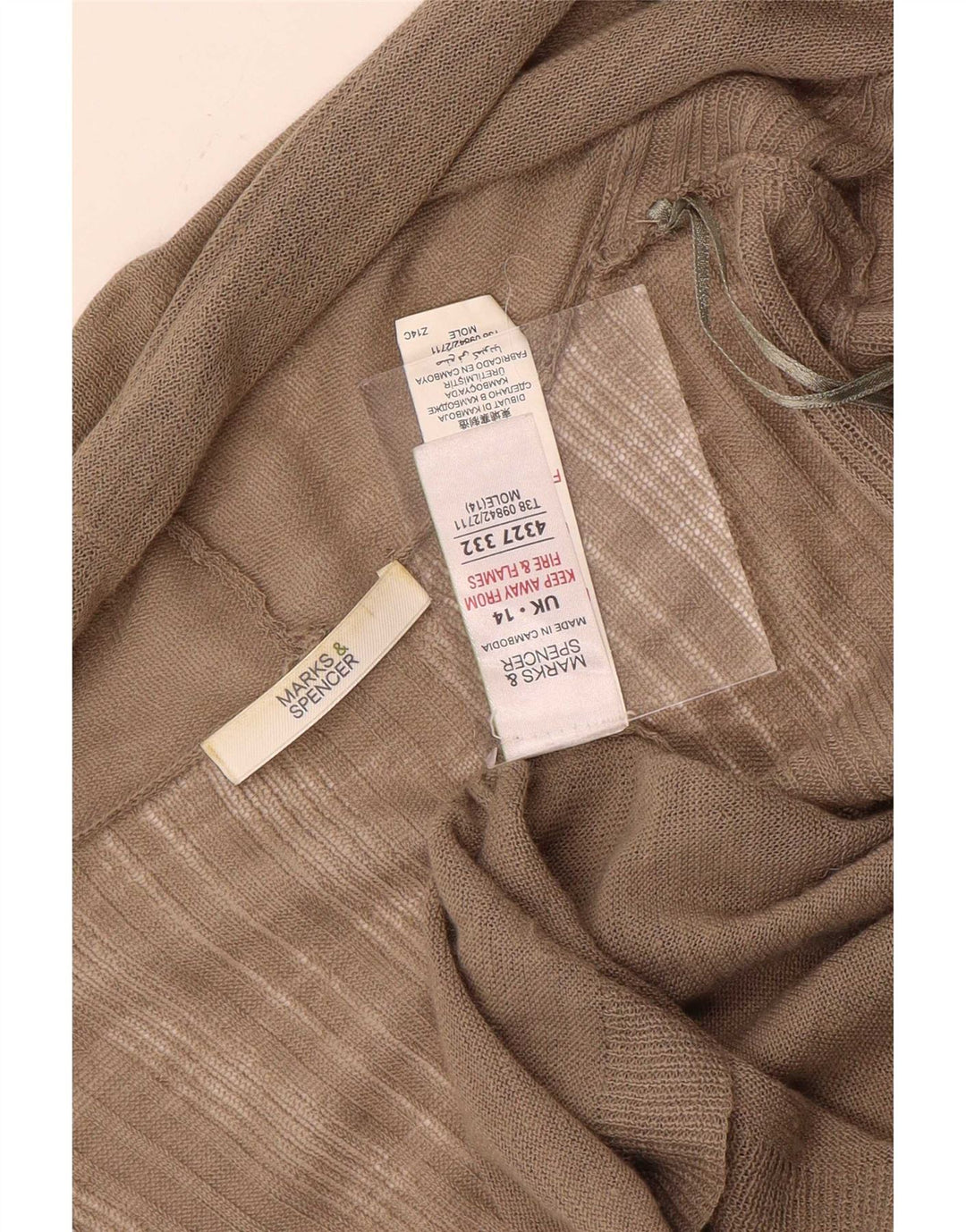 Marks & Spencer Suéter Cárdigan Abierto Largo para Mujer UK 44 Marrón Medio