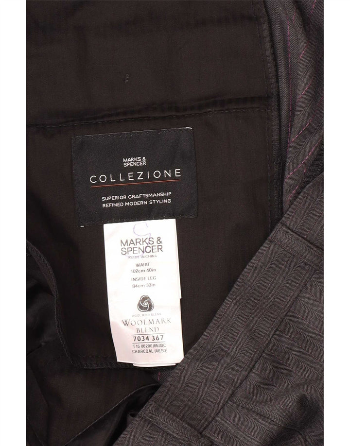 Marks & Spencer Pantalón de traje recto para hombre W40 L33 Lana gris