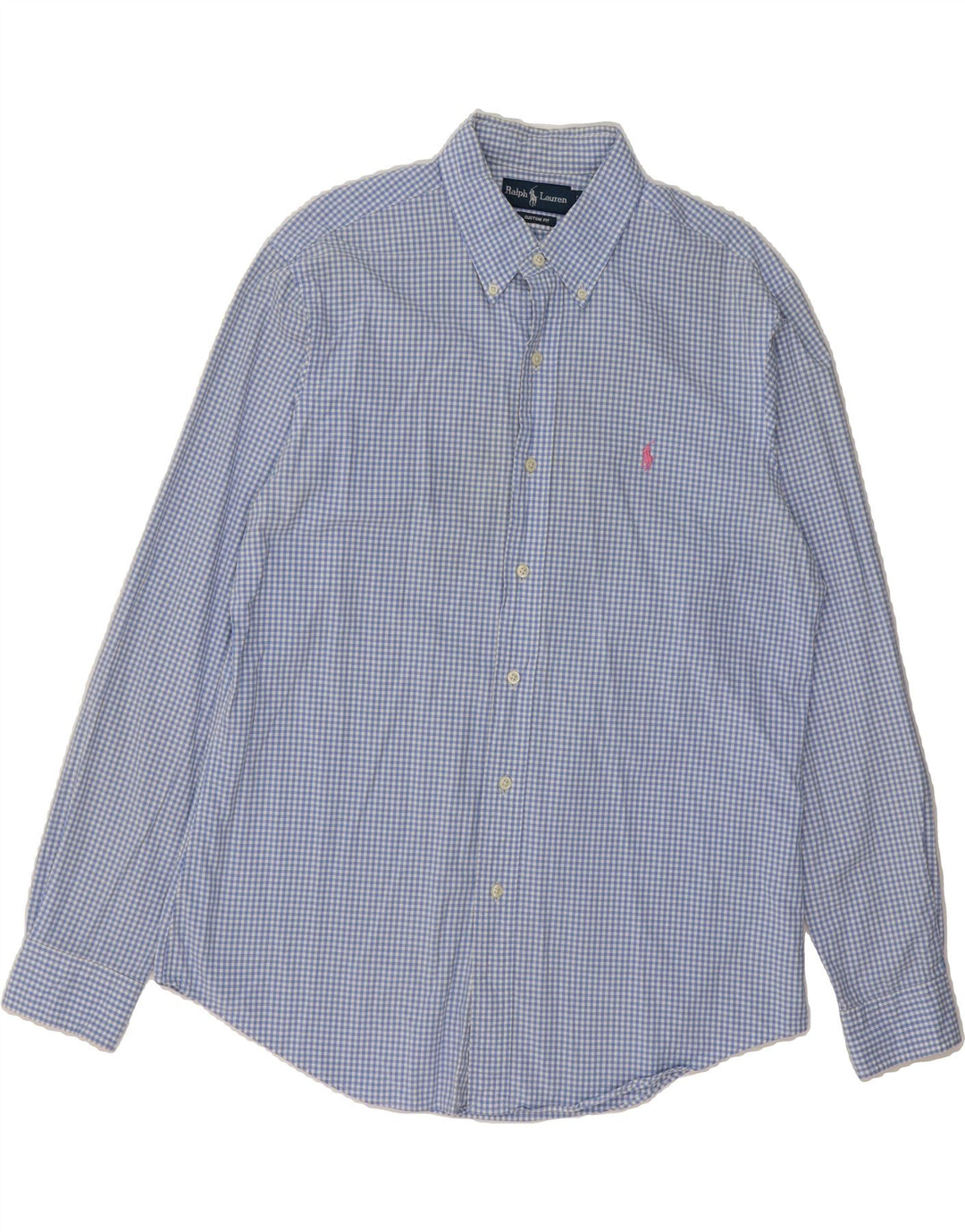 RALPH LAUREN Mens Custom Fit Shirt Large Blue Gingham Cotton Vintage Ralph Lauren and Second-Hand Ralph Lauren from Messina Hembry 