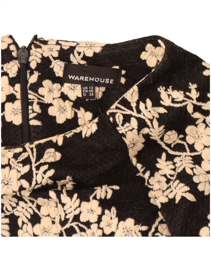 WAREHOUSE Vestido tubo de manga 3/4 para mujer UK 42 Algodón floral negro mediano