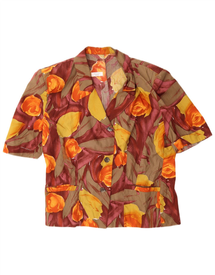 Vintage mujer manga corta camisa blusa IT 45 medio multicolor floral