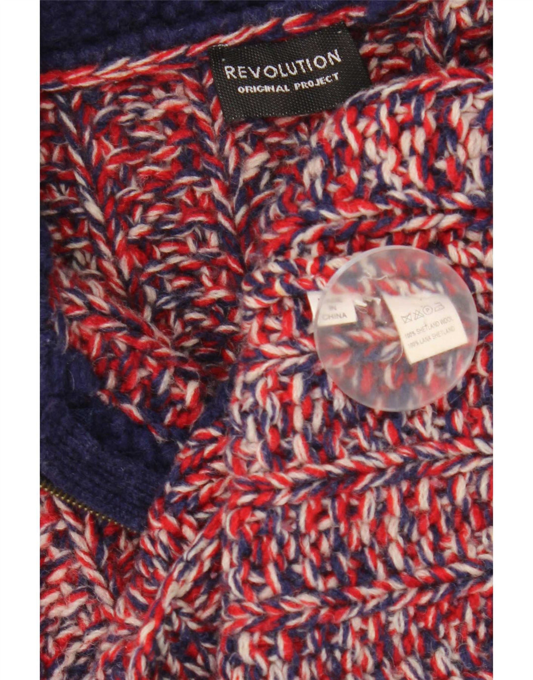 Vintage hombres Cardigan suéter pequeño rojo moteado lana