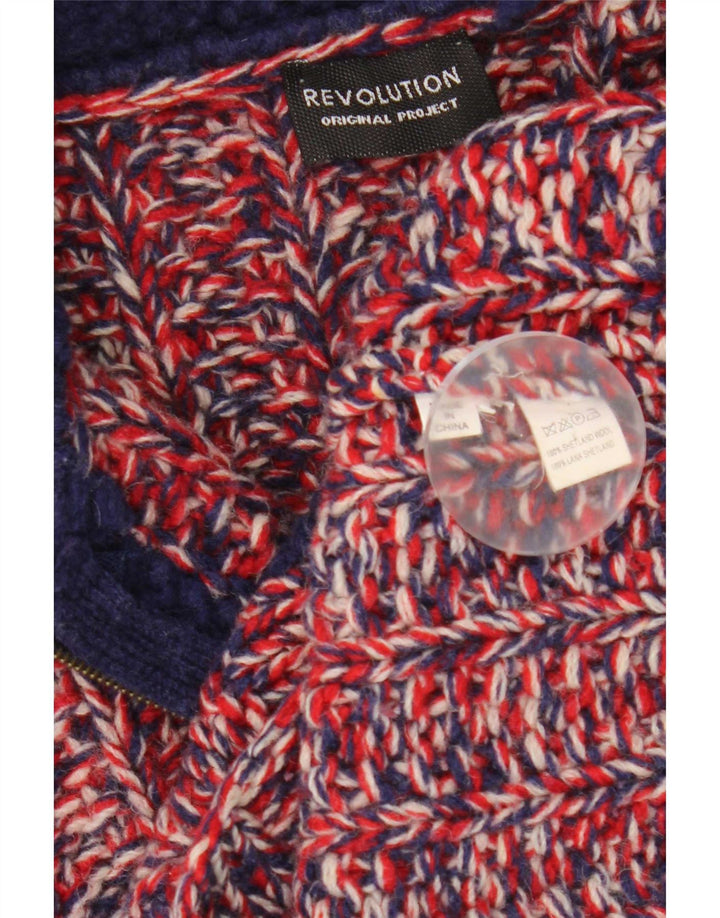 Vintage hombres Cardigan suéter pequeño rojo moteado lana