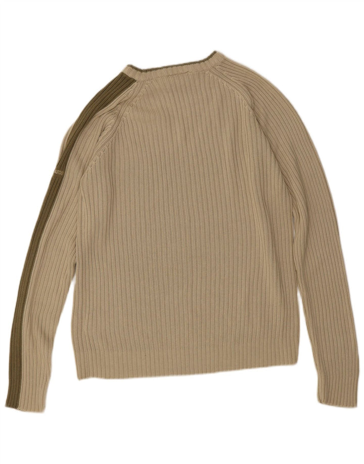 Vintage hombres barco cuello jersey suéter medio verde rayas