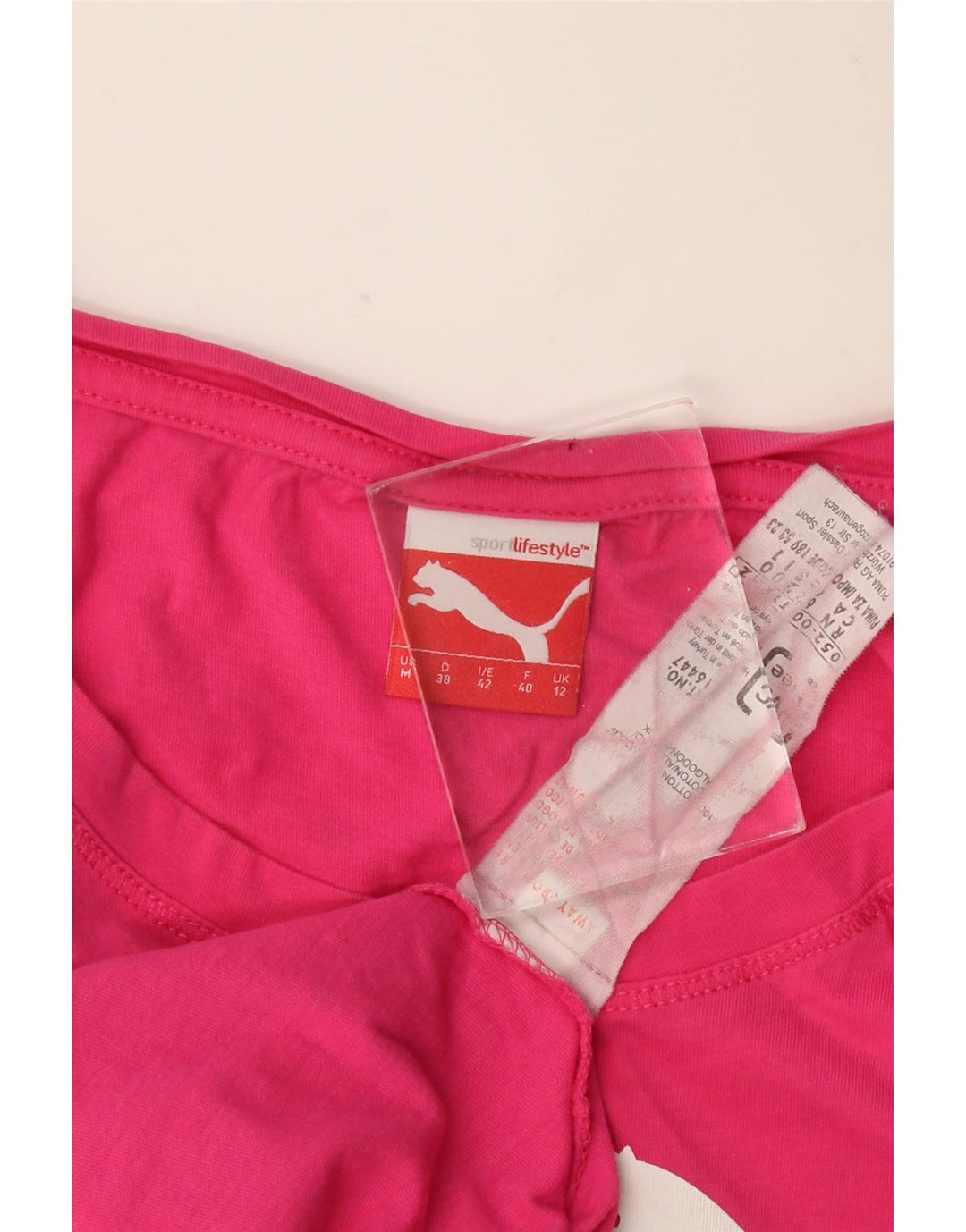 Puma Mujer Gráfico Top Manga 3/4 UK 12 Algodón Rosa Medio