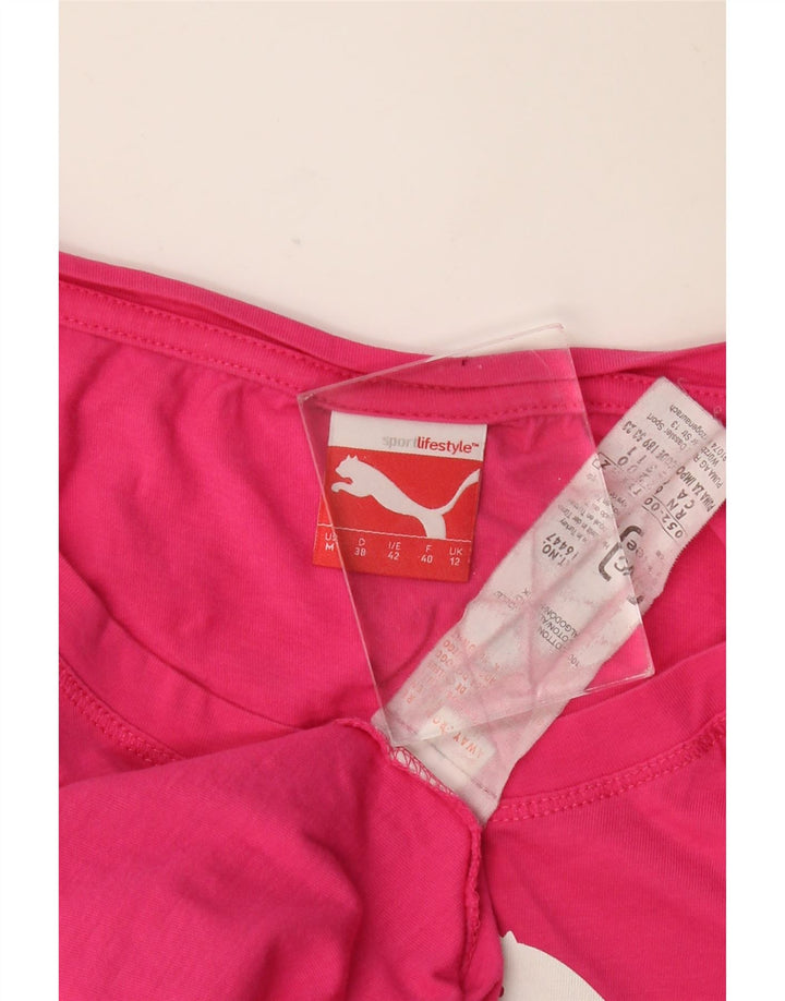 Puma Mujer Gráfico Top Manga 3/4 UK 12 Algodón Rosa Medio