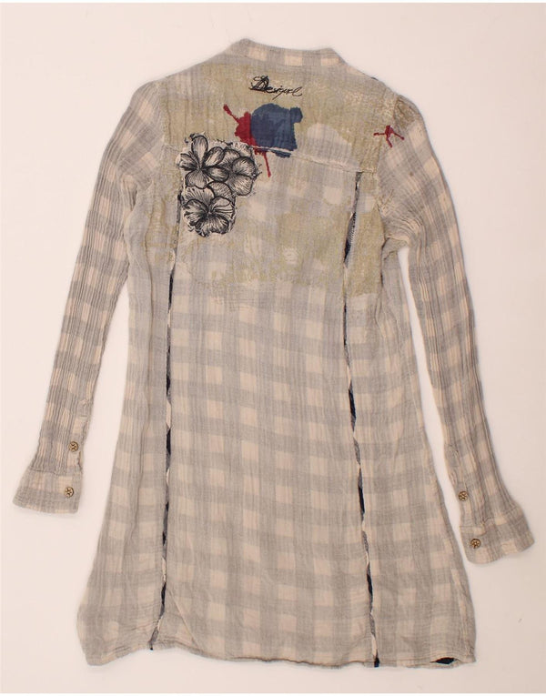 DESIGUAL Vestido camisero tipo jersey para mujer UK 10 Pequeño algodón floral gris