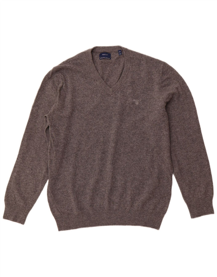 GANT Jersey con cuello en V para hombre, talla 2XL, lana de cordero gris
