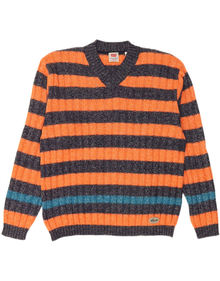 Levi's Jersey con cuello en V para hombre de lana de alpaca a rayas naranja pequeño