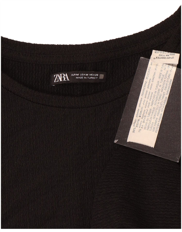 Zara Mujer Camiseta Top UK 44 Mediano Negro Poliéster