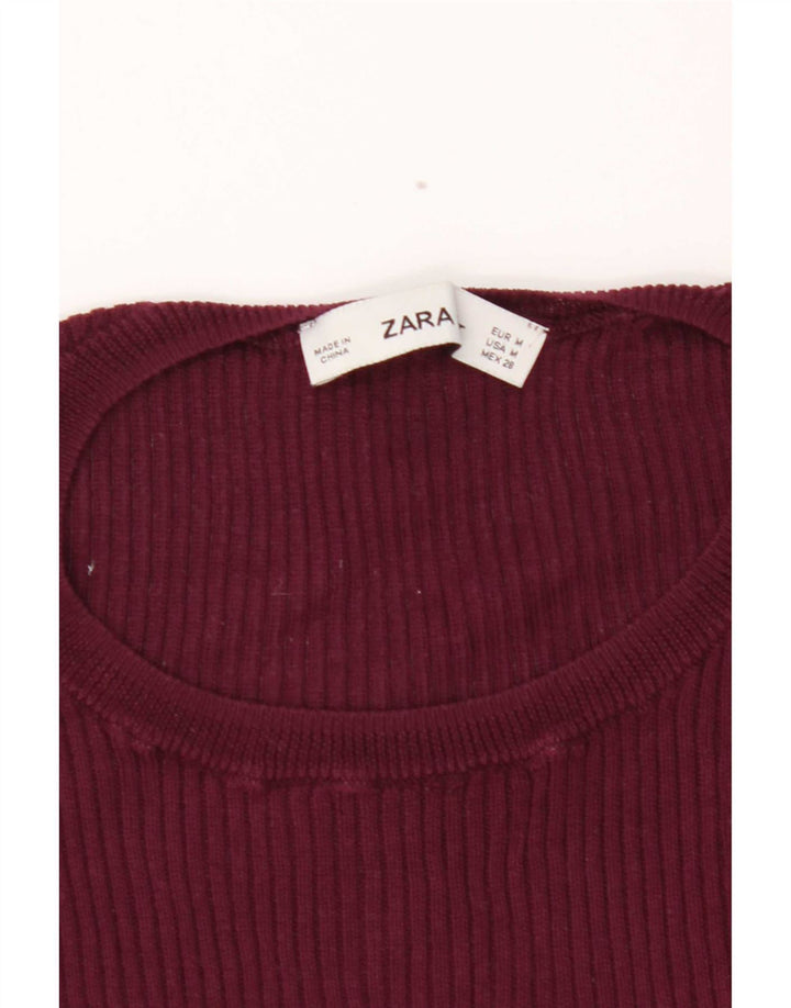 Zara Mujer Camiseta Top UK 12 Medium Borgoña