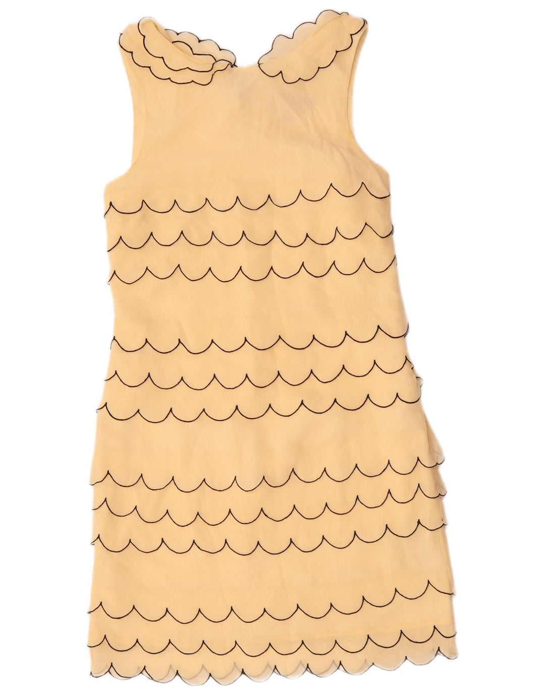 VINTAGE Vestido de vaina sin mangas para mujer Reino Unido 6 XS Seda a rayas beige