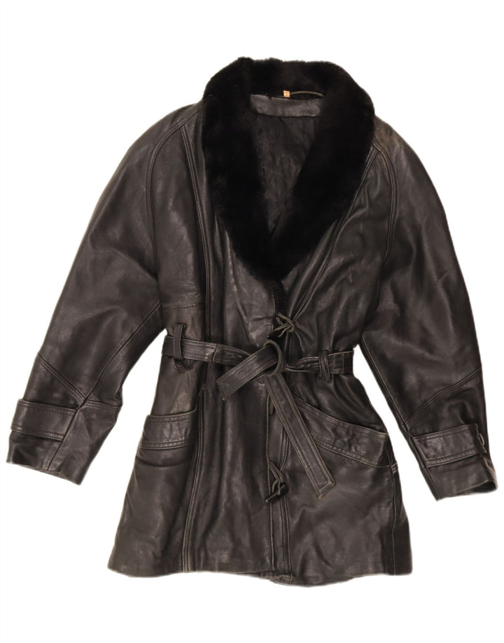 Vintage mujer chaqueta de cuero de gran tamaño Reino Unido 10 cuero negro pequeño