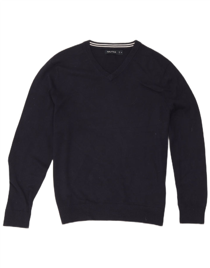 Nautica Jersey con cuello en V para hombre de algodón azul marino mediano