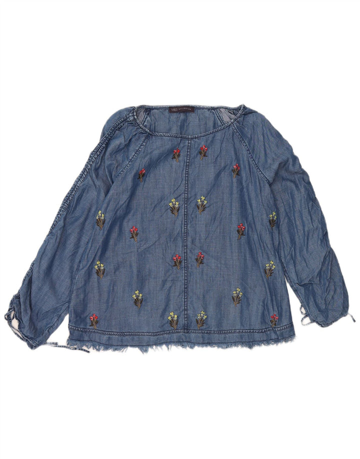 Marks & Spencer Blusa de Manga Larga para Mujer Top UK 44 Azul Medio Floral
