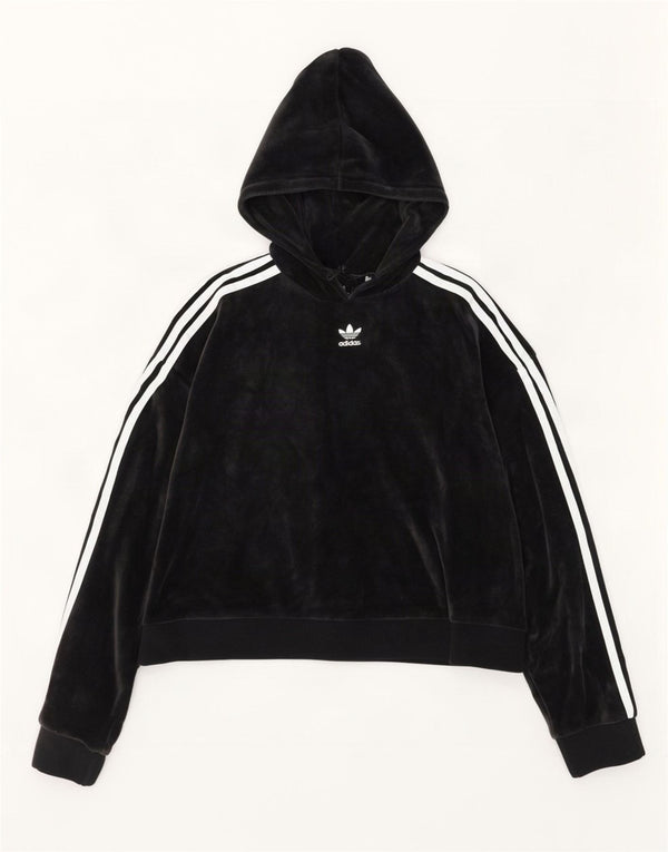 Adidas Mujer Crop Velvet Sudadera con capucha de gran tamaño UK 10 Small Black Cotton