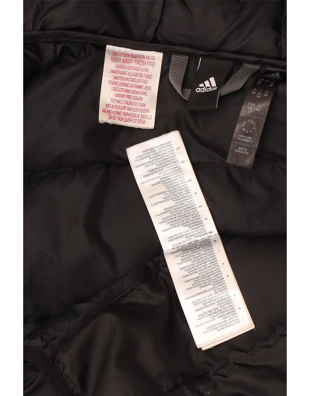 Adidas Chaqueta acolchada con capucha para niños 13-14 años Negro Poliéster color block