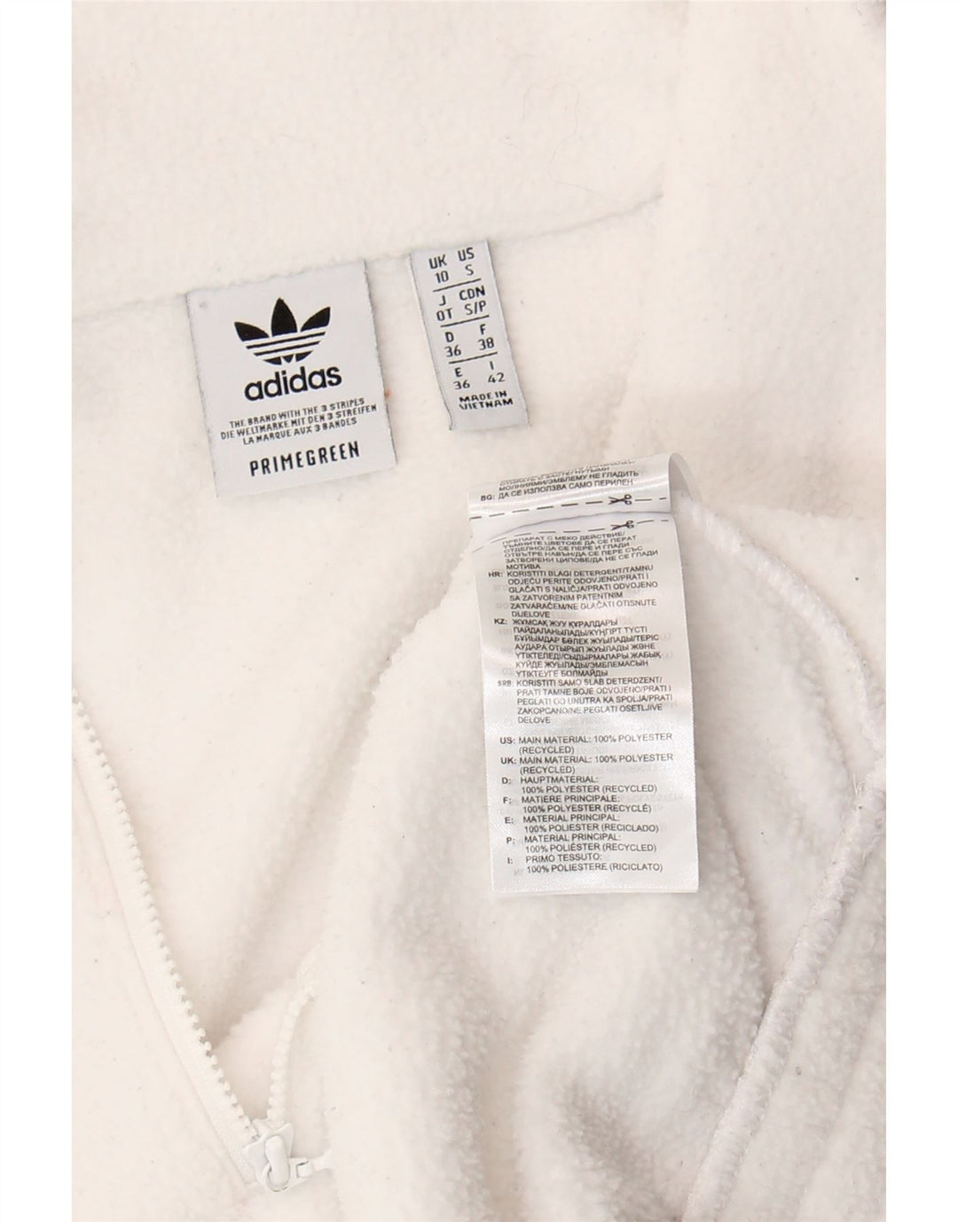 Adidas Jersey de forro polar con cuello y cremallera de gran tamaño para mujer UK 10 Small White Poliéster