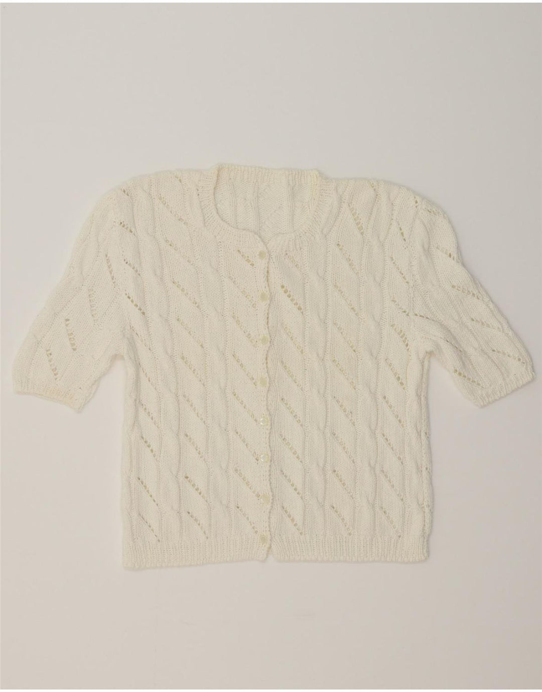 VINTAGE Womens Short Sleeve Cardigan Sweater UK 12 Medium White Vintage Vintage and Second-Hand Vintage from Messina Hembry 