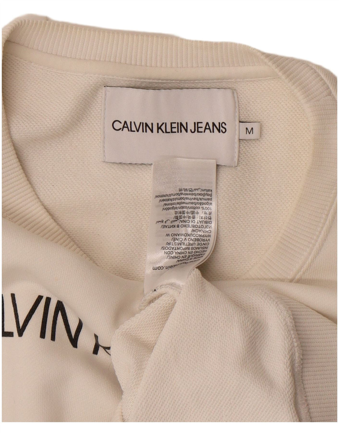Calvin Klein Jeans Sudadera gráfica para mujer Jumper UK 14 Mediano Blanco