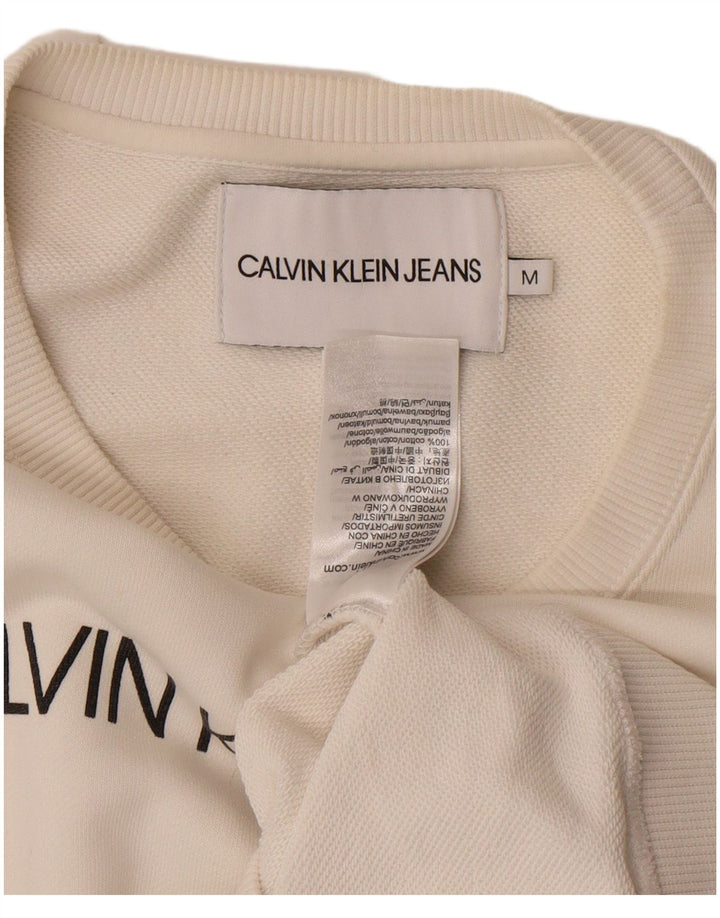 Calvin Klein Jeans Sudadera gráfica para mujer Jumper UK 14 Mediano Blanco