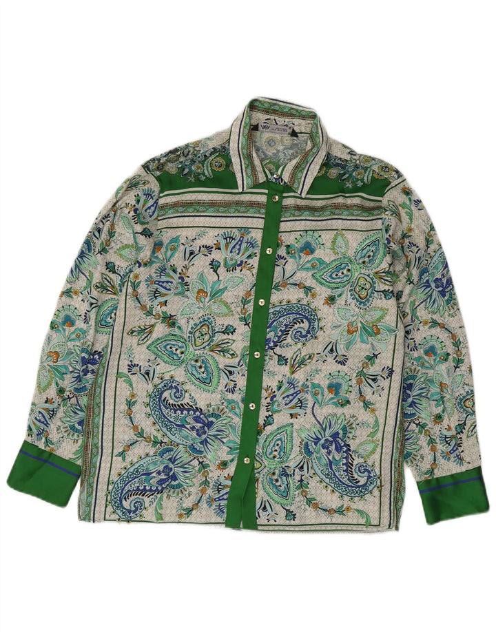 ZARA Blusa Camisa Mujer ES 44 Verde Medio Paisley Poliéster