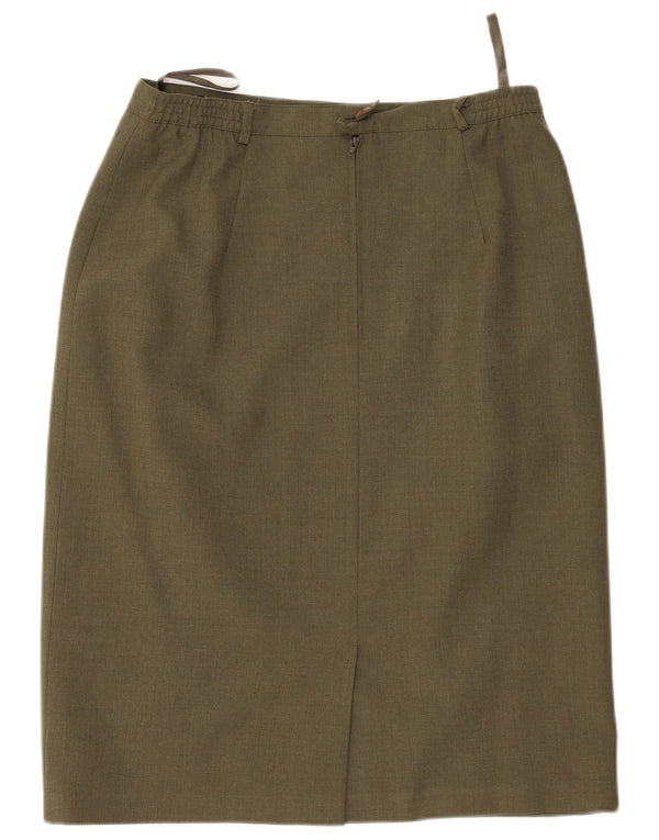 VINTAGE Falda lápiz de cintura alta para mujer Reino Unido 18 XL W32 Poliéster caqui
