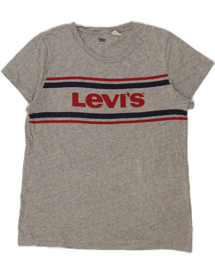 LEVI'S Womens Graphic T-Shirt Top UK 14 Medium Grey Striped Cotton Vintage Levi's and Second-Hand Levi's from Messina Hembry 