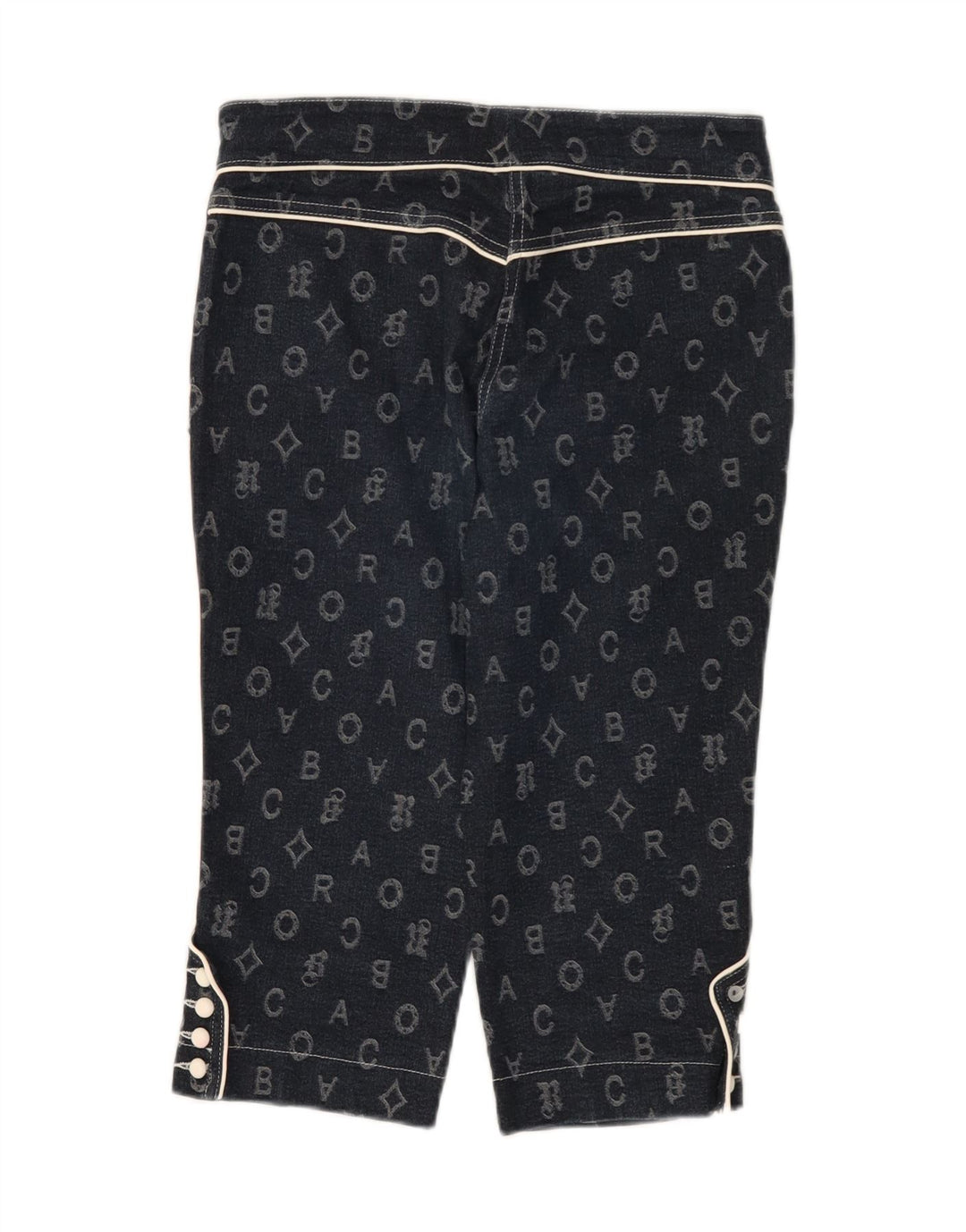 Roccobarocco Pantalones Capri para Mujer IT 42 Medium W28 L17 Azul Marino Geométrico
