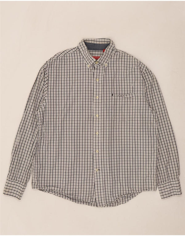 Izod Mens Shirt Large White Check Cotton