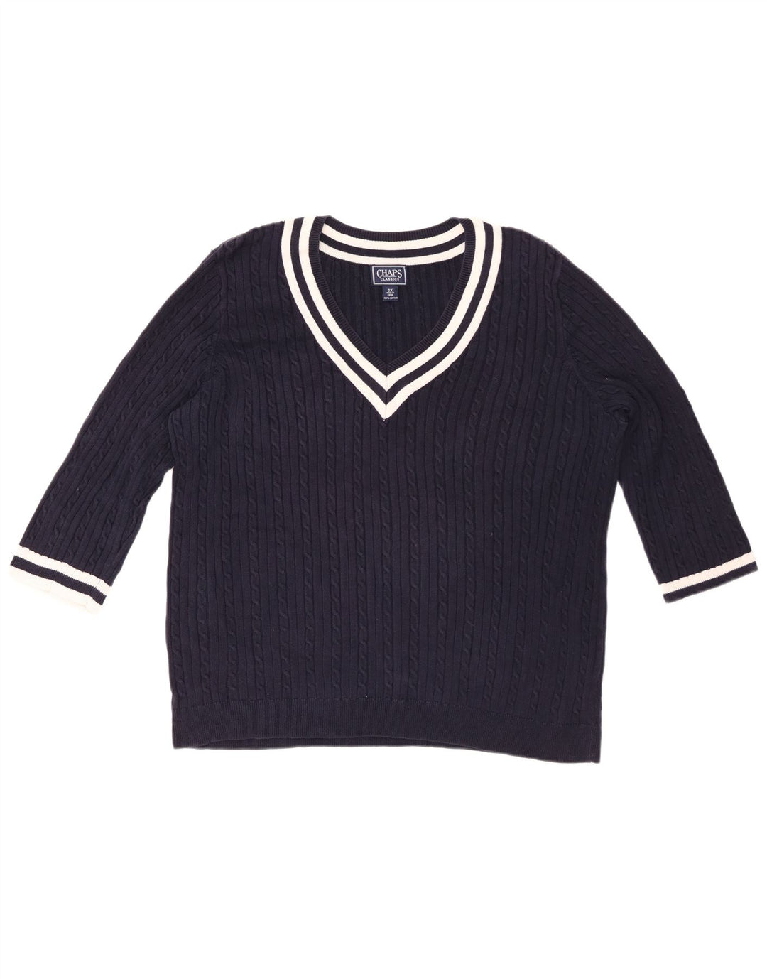 CHAPS Suéter de manga 3/4 con cuello en V para mujer UK 20 2XL Azul marino Algodón