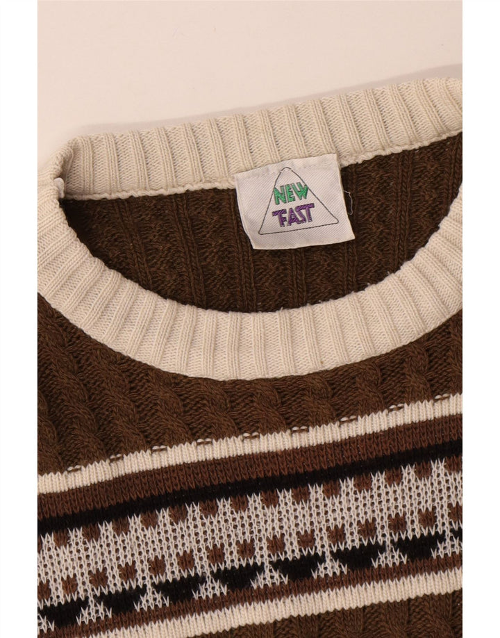 Nuevo Jersey Fast para hombre con cuello barco, color marrón medio, Fair Isle