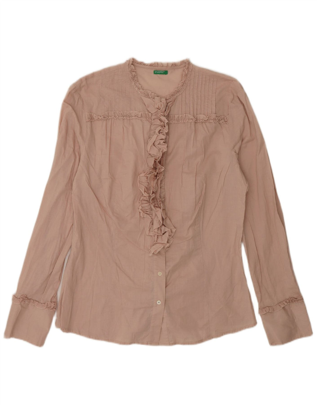 Benetton Blusa Camisera Con Volantes En La Parte Delantera Para Mujer UK 44 Grande Rosa