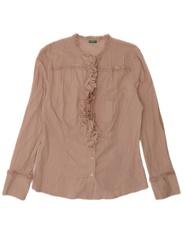 Benetton Blusa Camisera Con Volantes En La Parte Delantera Para Mujer UK 44 Grande Rosa