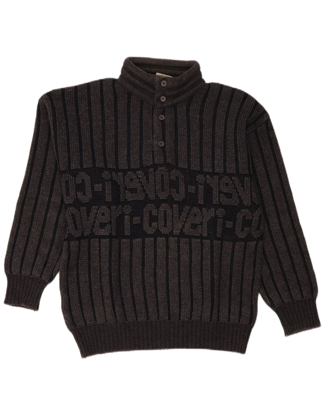 Enrico Coveri Jersey de cuello con botones para hombre IT 50 gris medio a rayas