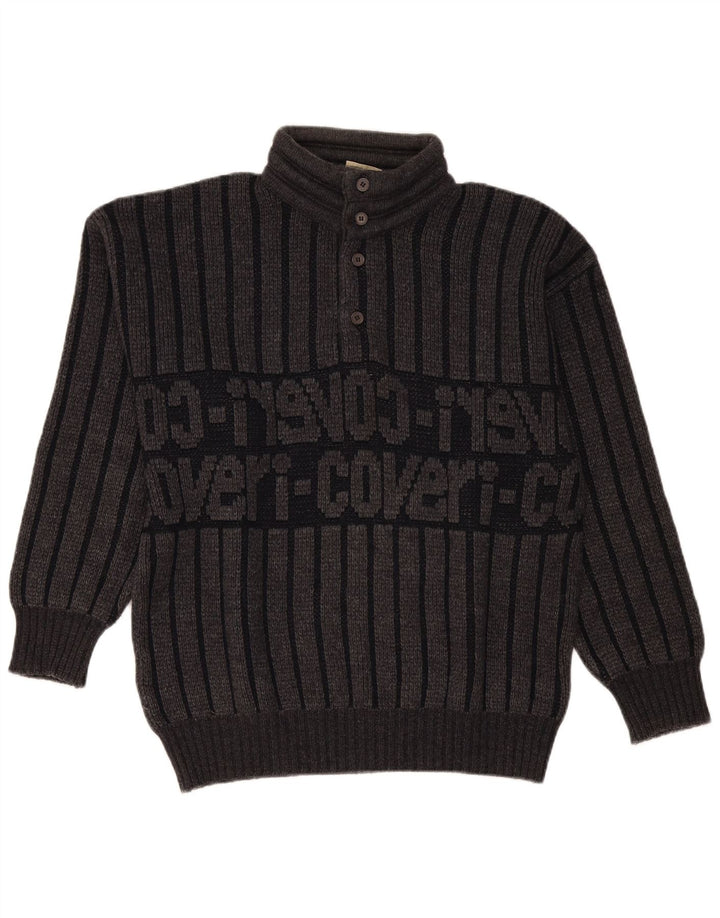 Enrico Coveri Jersey de cuello con botones para hombre IT 50 gris medio a rayas