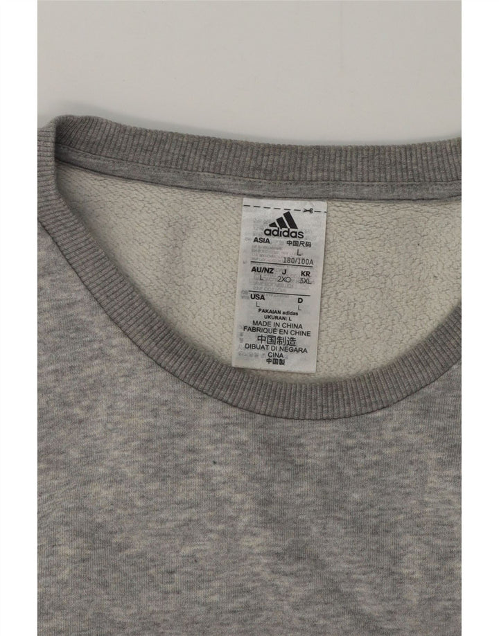 Adidas Hombre Sudadera Jumper Grande Gris Moteado Algodón