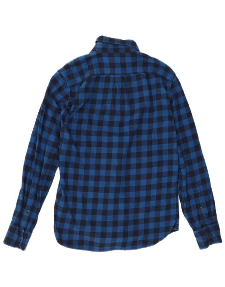 J. CREW Camisa de franela delgada para hombre pequeña de algodón a cuadros azul marino