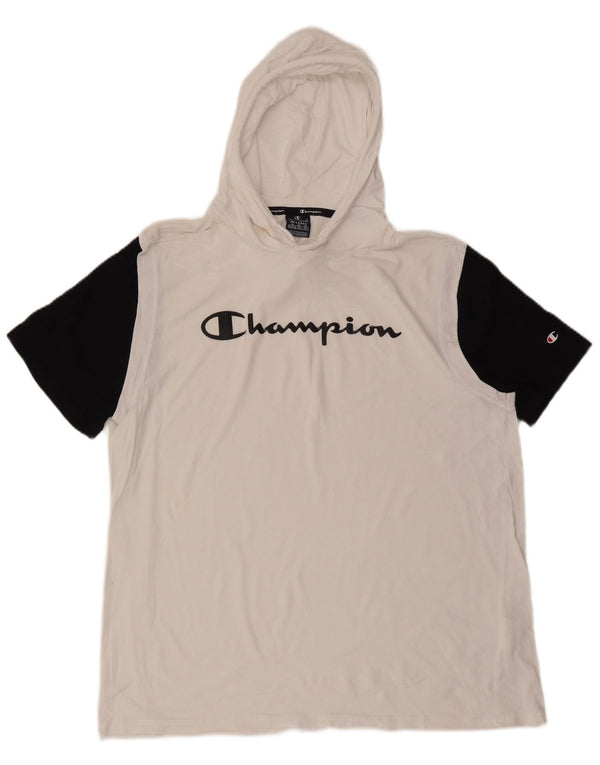 Champion Camiseta gráfica con capucha para hombre Top 2XL Algodón blanco con bloques de color
