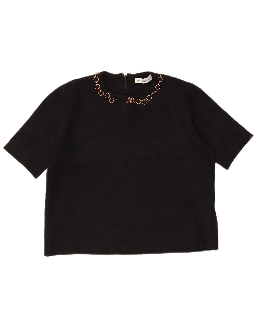 Zara Mujer Crop Blusa Top UK 42 Medium Viscosa Negra