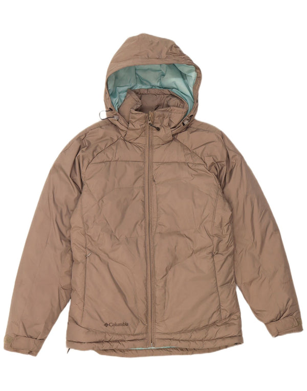 COLUMBIA Chaqueta acolchada extragrande con capucha para mujer UK 10 Small Grey Nylon