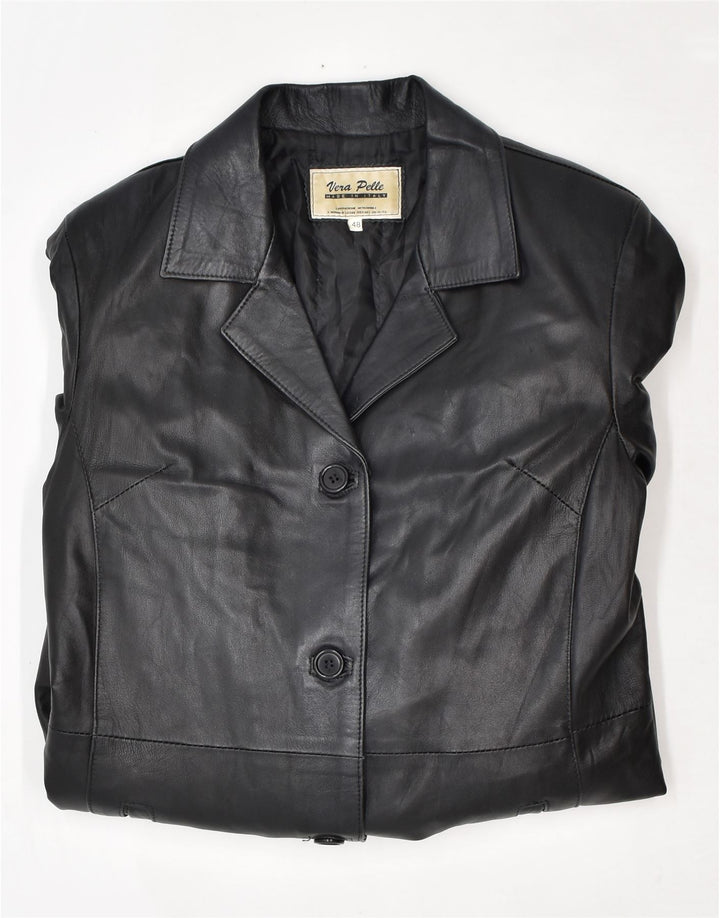VINTAGE Abrigo de cuero para mujer IT 48 XL Cuero negro