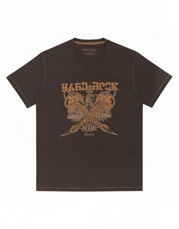 Hard Rock Cafe Camiseta estampada Venecia para hombre Top Algodón gris medio