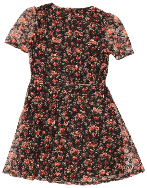 Oasis Womens A-Line Dress UK 12 Medium Black Floral Polyester