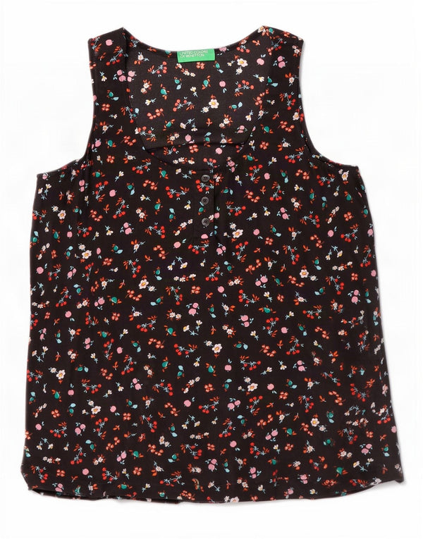 Benetton Blusa Sin Mangas para Mujer UK 40 Small Negro Floral Modal