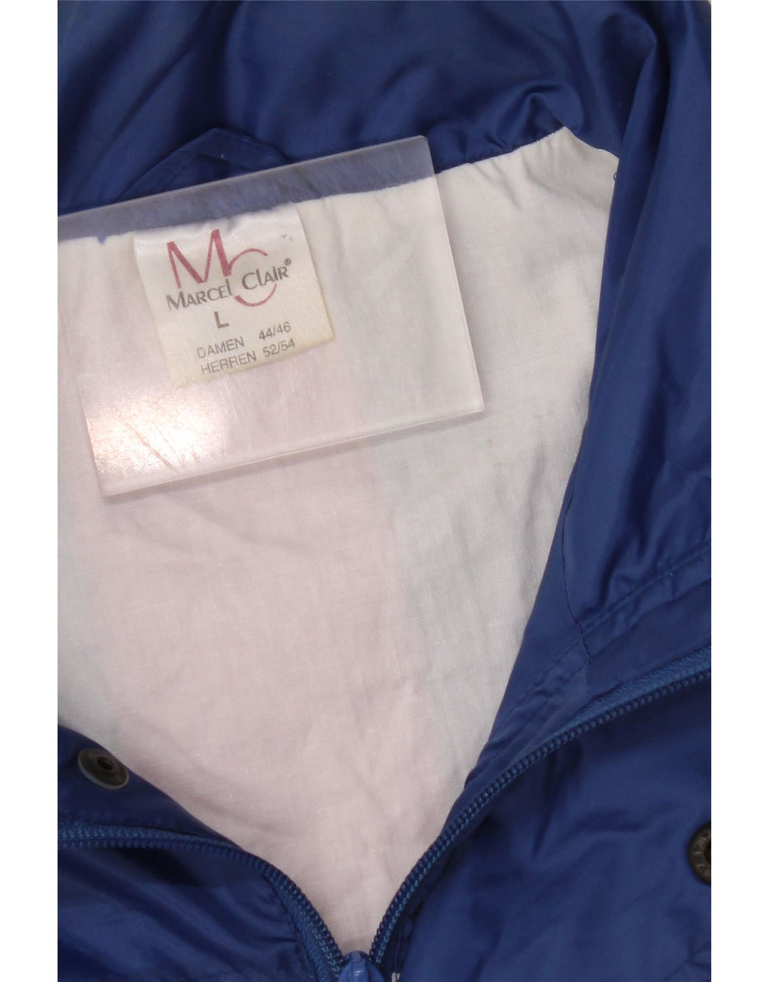 MARCEL CLAIR Chaqueta impermeable con capucha para hombre UK 40 Large Blue Colourblock