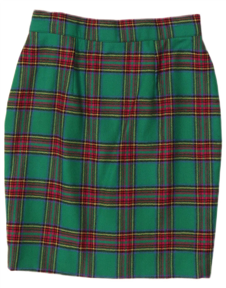Falda lápiz vintage para mujer W28 cuadros verdes medianos