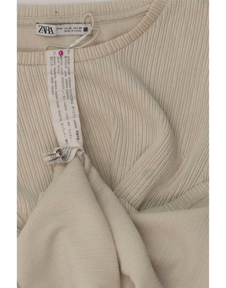 Zara Mujer Top Manga Larga UK 42 Poliéster Beige Medio